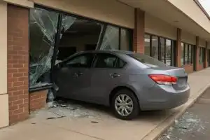 Car crashed into a storefront after an unintended acceleration incident