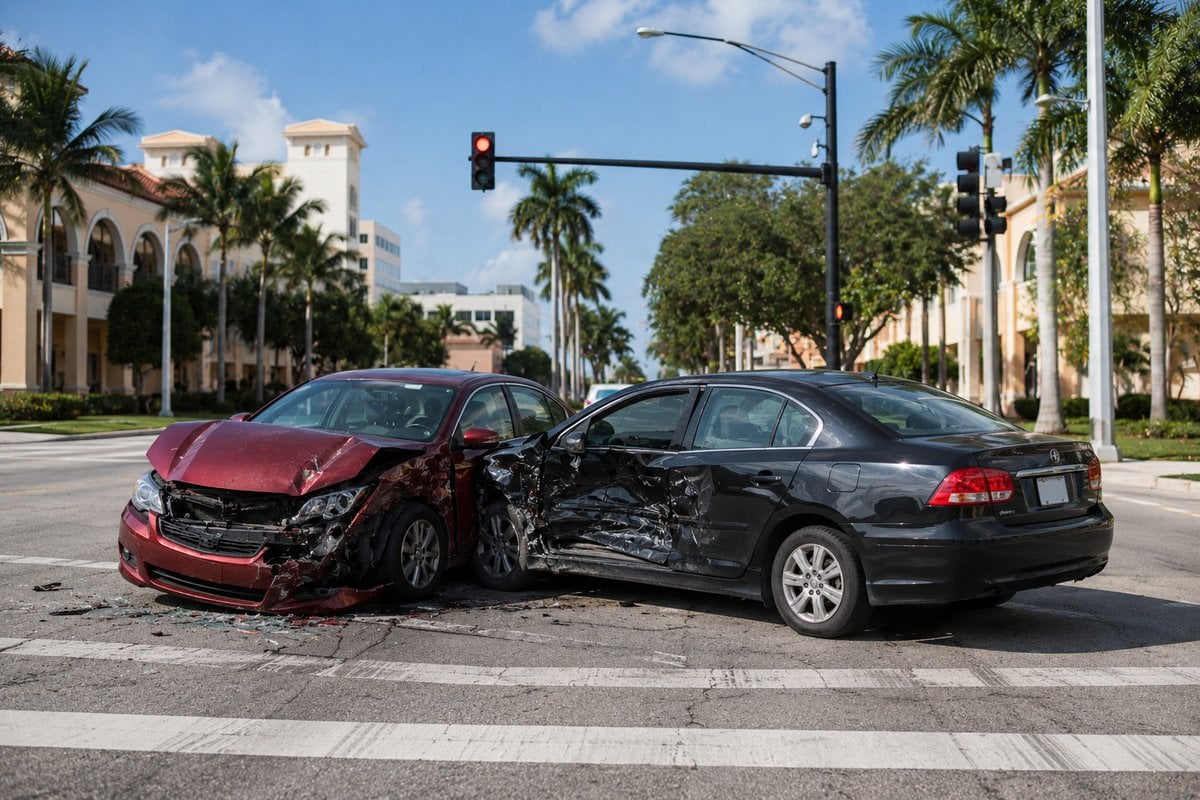 A T-bone collision at a Florida intersection after a car ran a red light