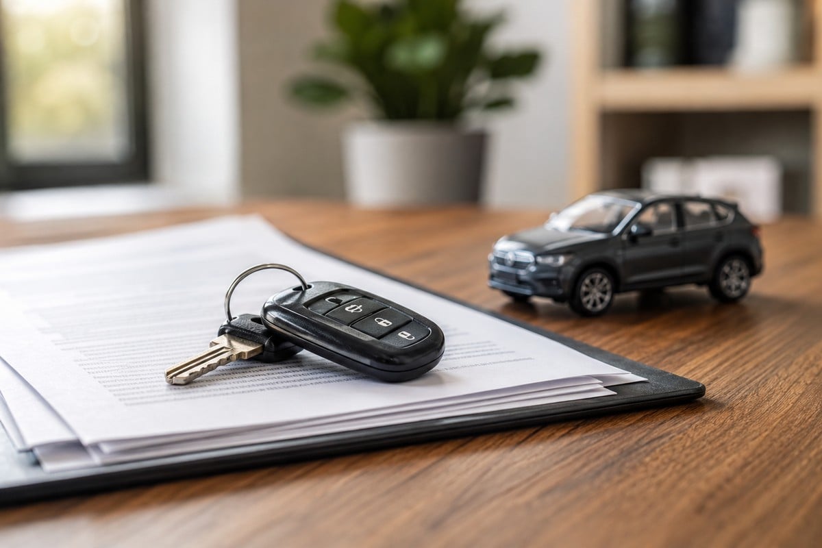 Car keys on insurance policy documents representing uninsured motorist coverage